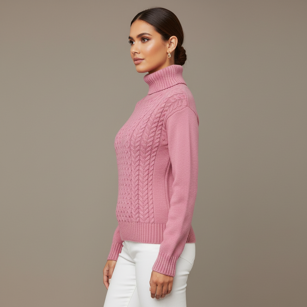 Maglione dolcevita classico in maglia a trecce