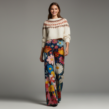 High Waist Colorblock Wide Leg Pants