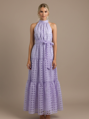 Textured Halter Tiered Maxi Dress