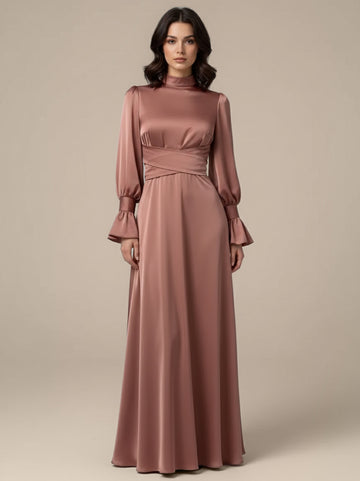 Maria Coffee Long Sleeve Dress