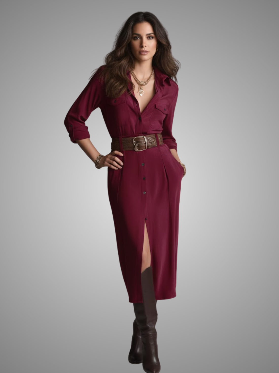 Robe Renee à col rabattu et simple boutonnage