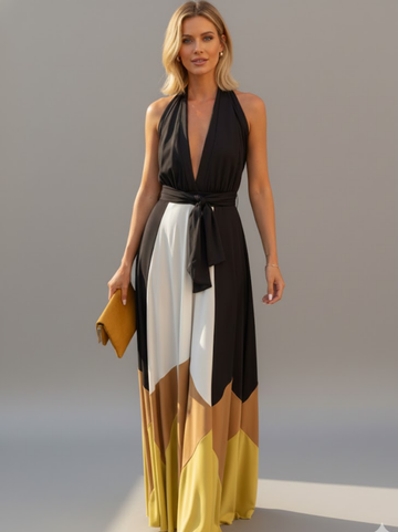 Vestido longo Aria com pregas e decote halter