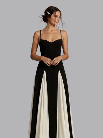 Robe longue trapèze patchwork colorblock