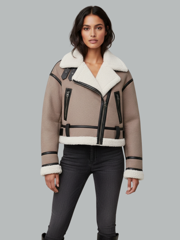 Veste aviateur courte en peau lainée