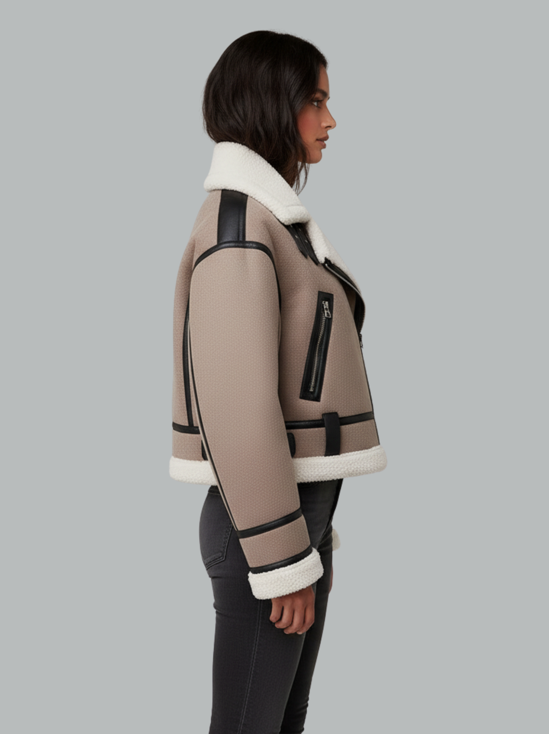 Veste aviateur courte en peau lainée