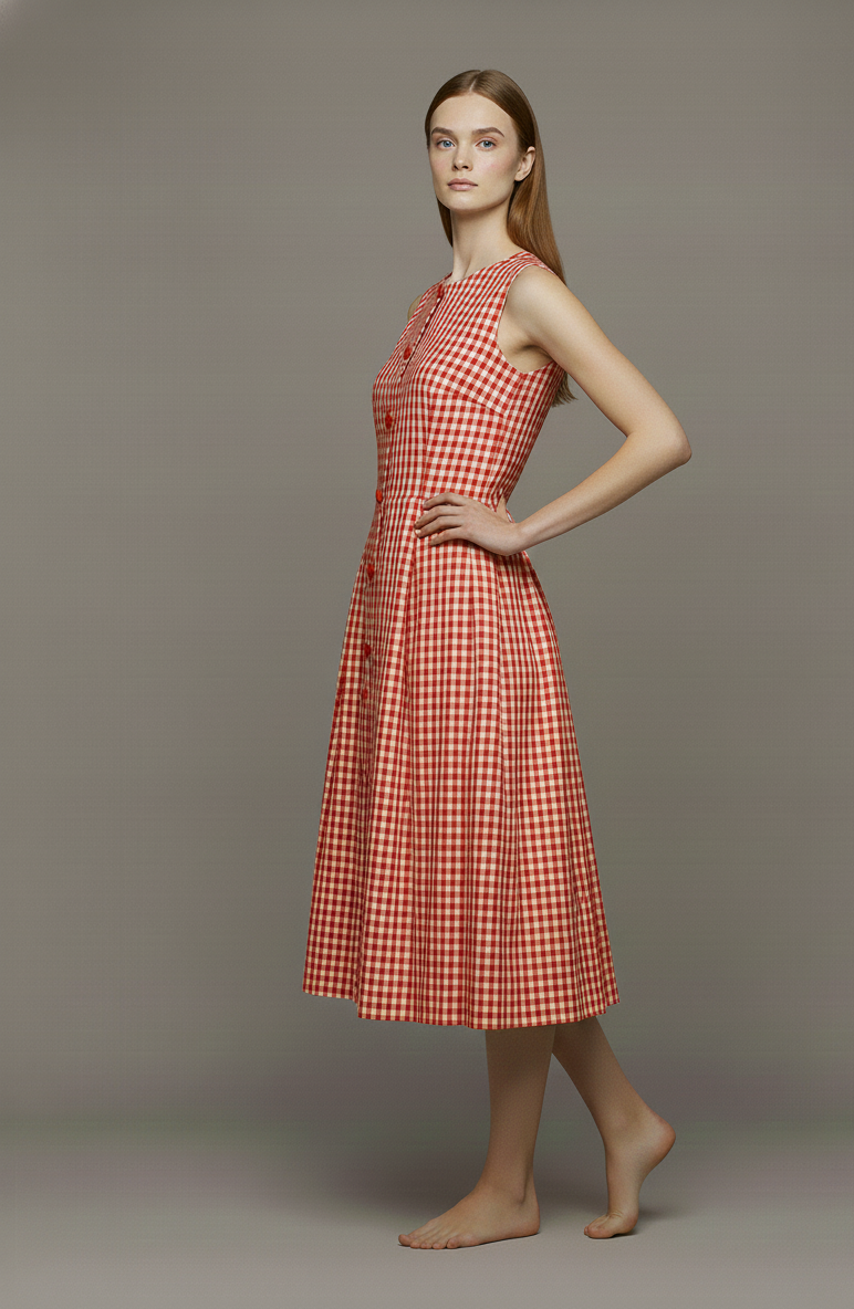 Robe courte à carreaux Piper boutonnée