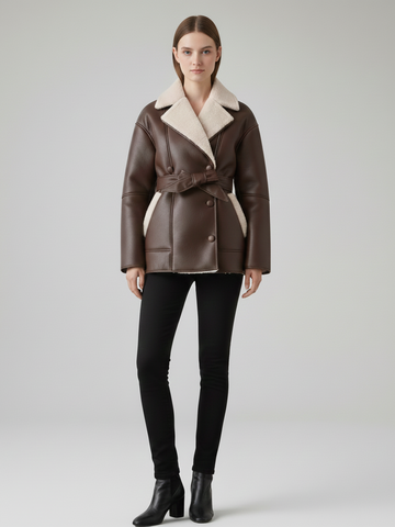 Trench coat Alenya bicolor com cinto e detalhes em pele.