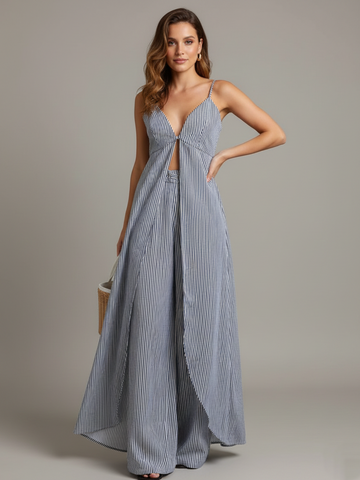 Classic Striped Top and Wide-Leg Pants Set