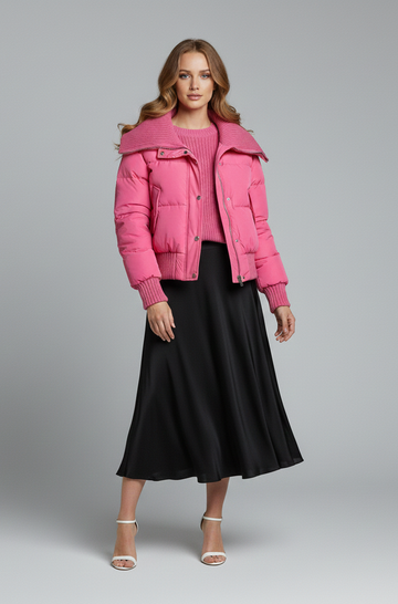 Jaqueta cropped acolchoada Kailyn de duas peças com efeito ilusão